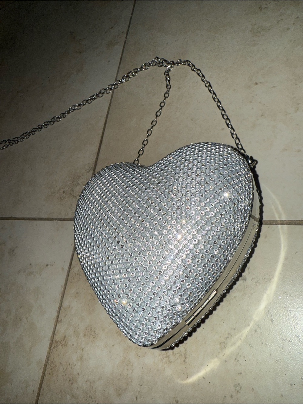 Crystal Heart Crossbody Bag - Silver - Picture 4 of 5